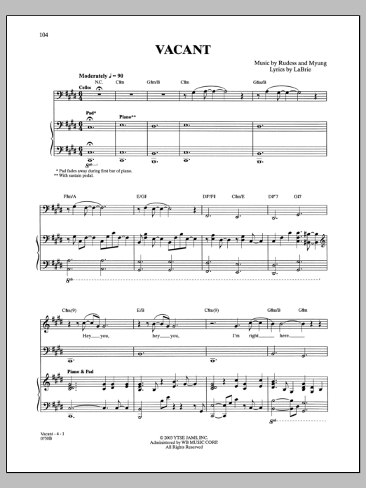 Dream Theater Vacant sheet music notes and chords. Download Printable PDF.