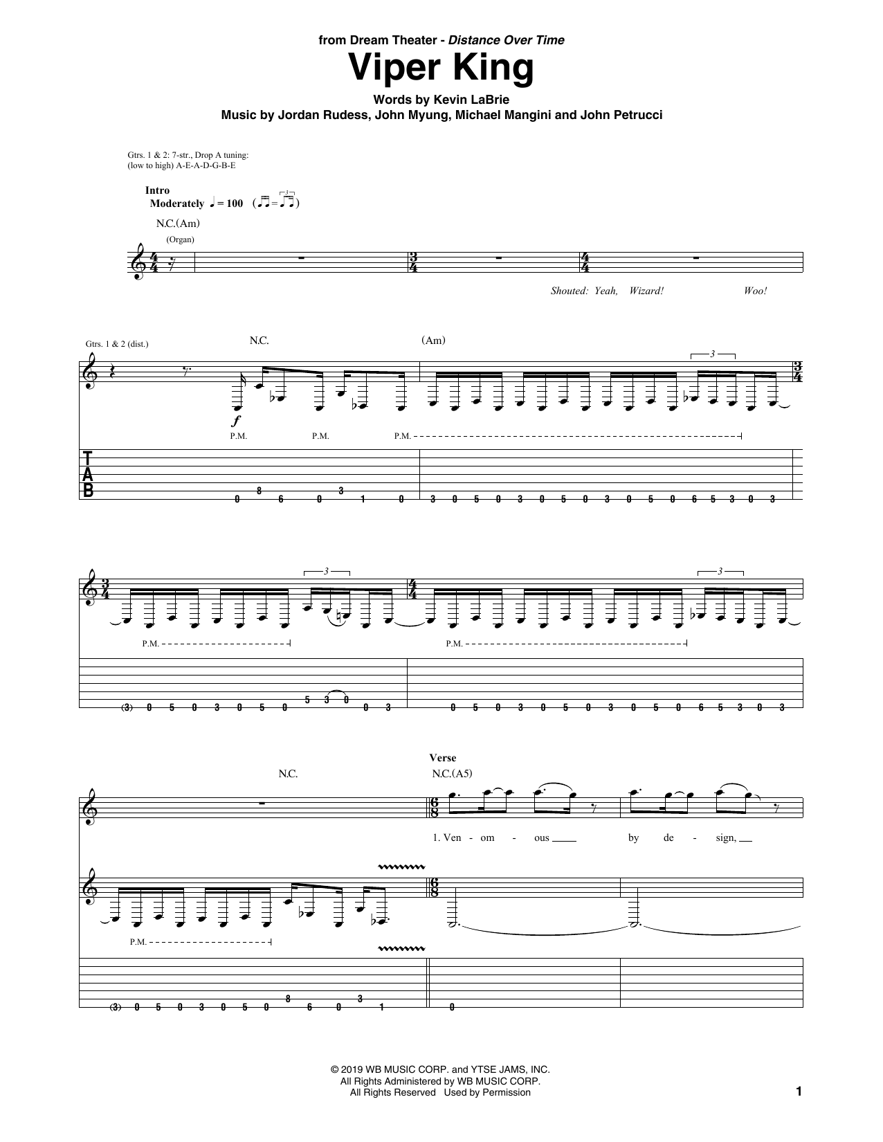 Dream Theater Viper King sheet music notes and chords. Download Printable PDF.