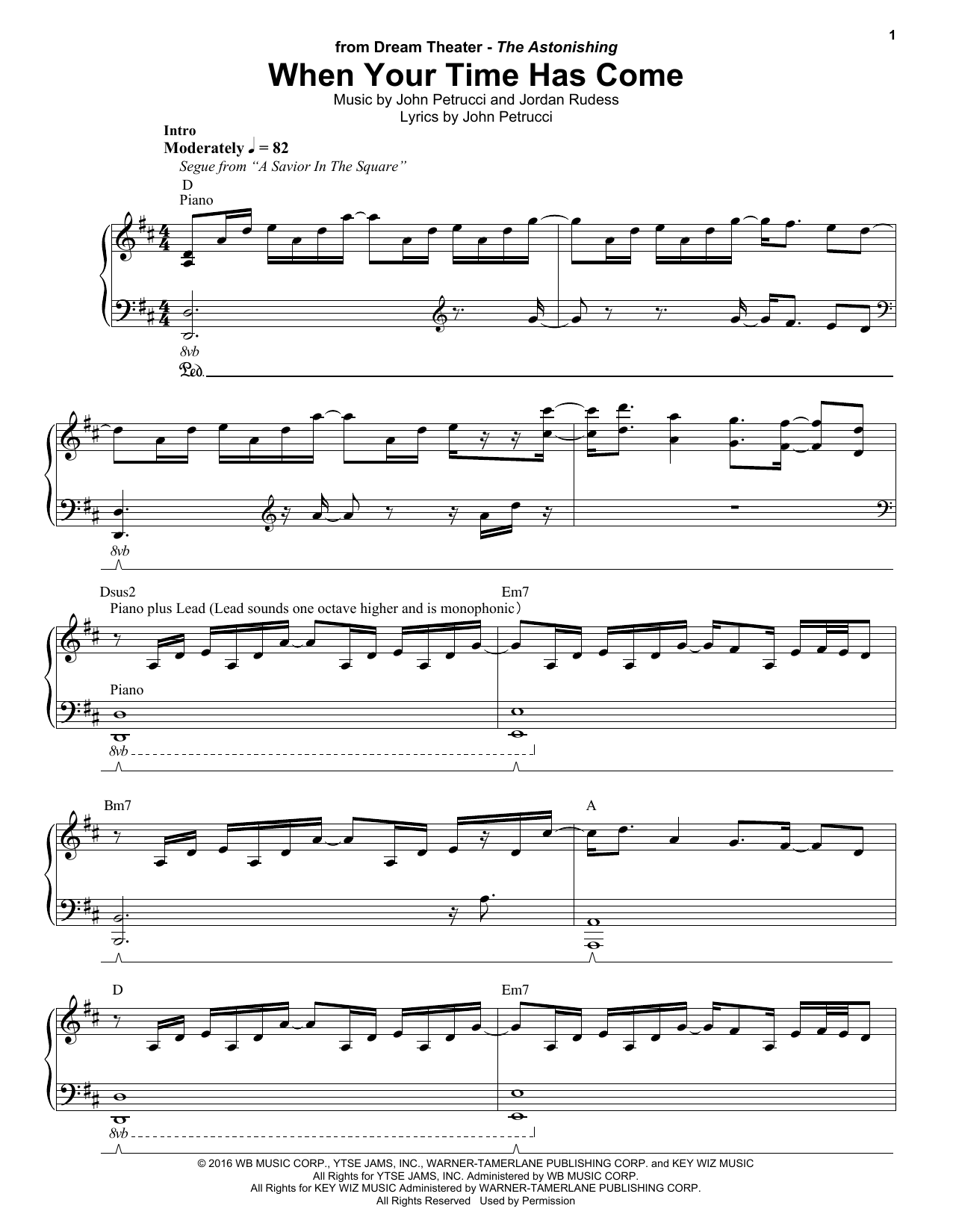 Dream Theater When Your Time Has Come sheet music notes and chords. Download Printable PDF.