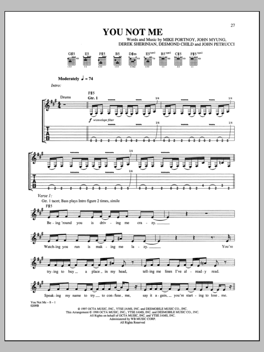 Dream Theater You Not Me sheet music notes and chords. Download Printable PDF.