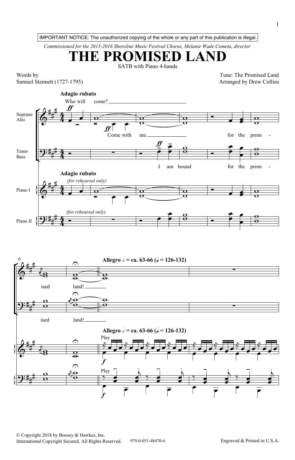 Drew Collins The Promised Land sheet music notes and chords. Download Printable PDF.