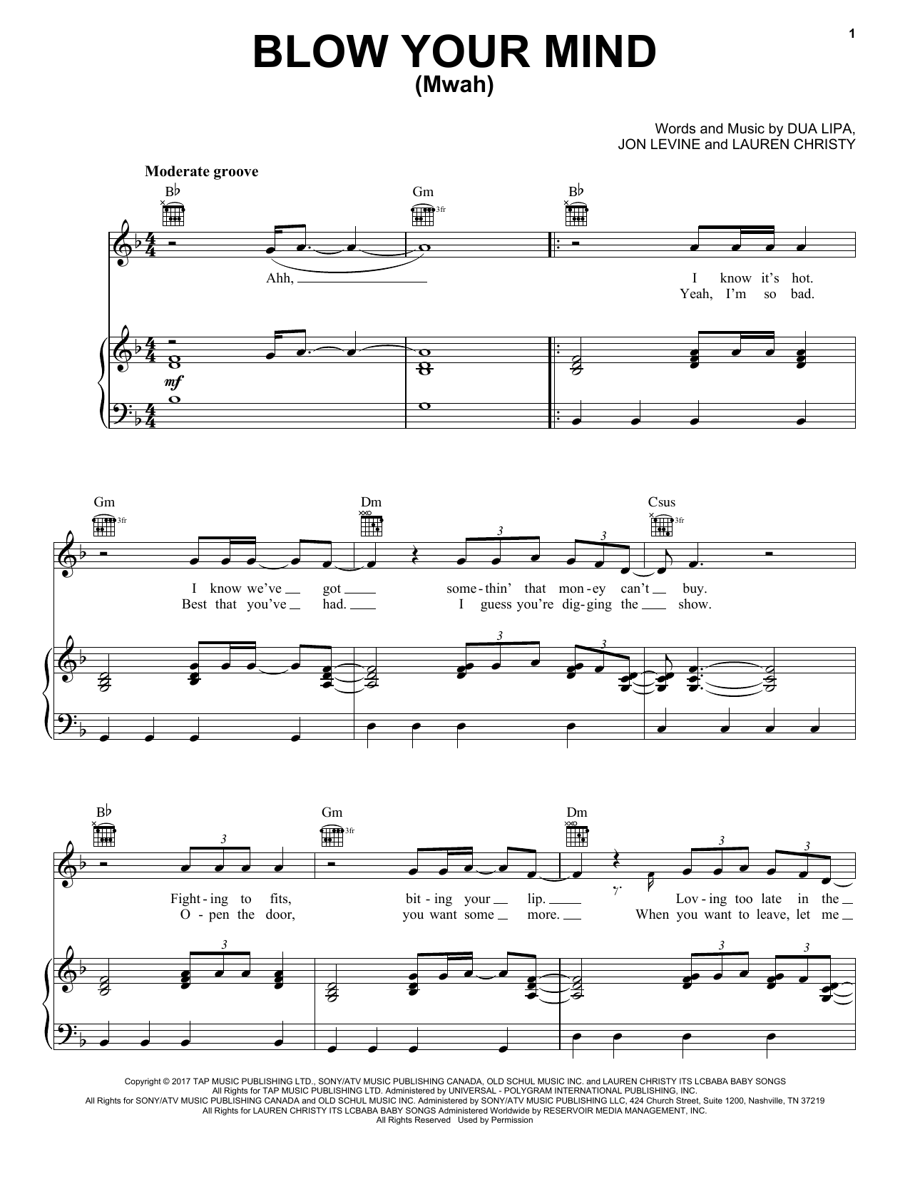 Learn to play Dua Lipa Blow Your Mind (Mwah) sheet music for Piano, Vocal & Guitar Chords (Right-Hand Melody) in minutes. Price: 7.8900$ Dua Lipa Blow Your Mind (Mwah) sheet music notes and chords arranged for Piano, Vocal & Guitar Chords (Right-Hand Melody)