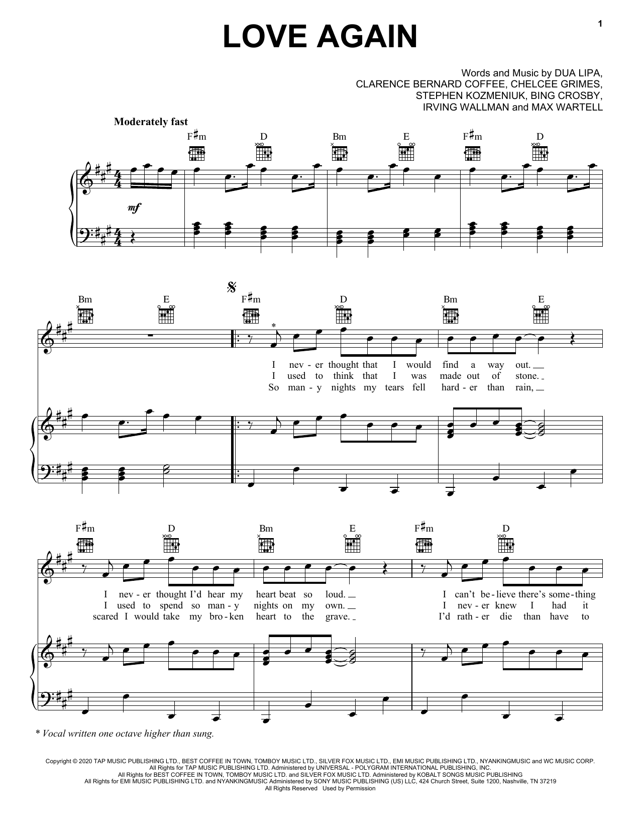 Dua Lipa Love Again sheet music notes and chords. Download Printable PDF.