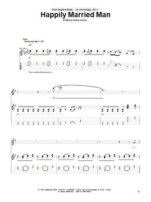 Learn to play Duane Allman Happily Married Man sheet music for Guitar Tab in minutes. Price: 7.8900$ Duane Allman Happily Married Man sheet music notes and chords arranged for Guitar Tab
