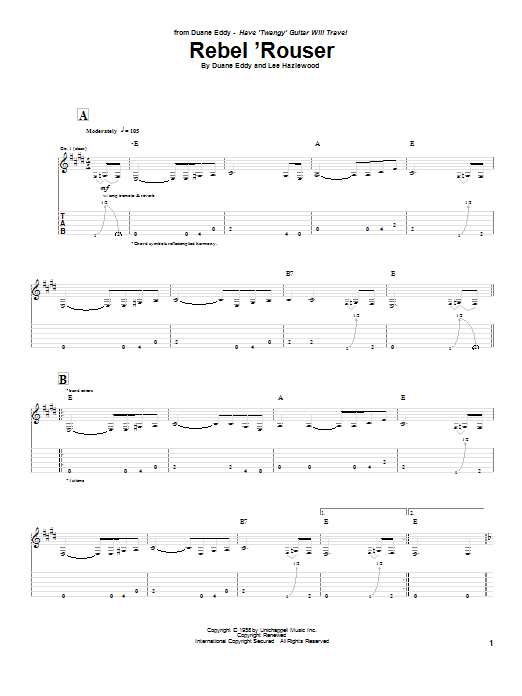 Duane Eddy Rebel 'Rouser sheet music notes and chords. Download Printable PDF.