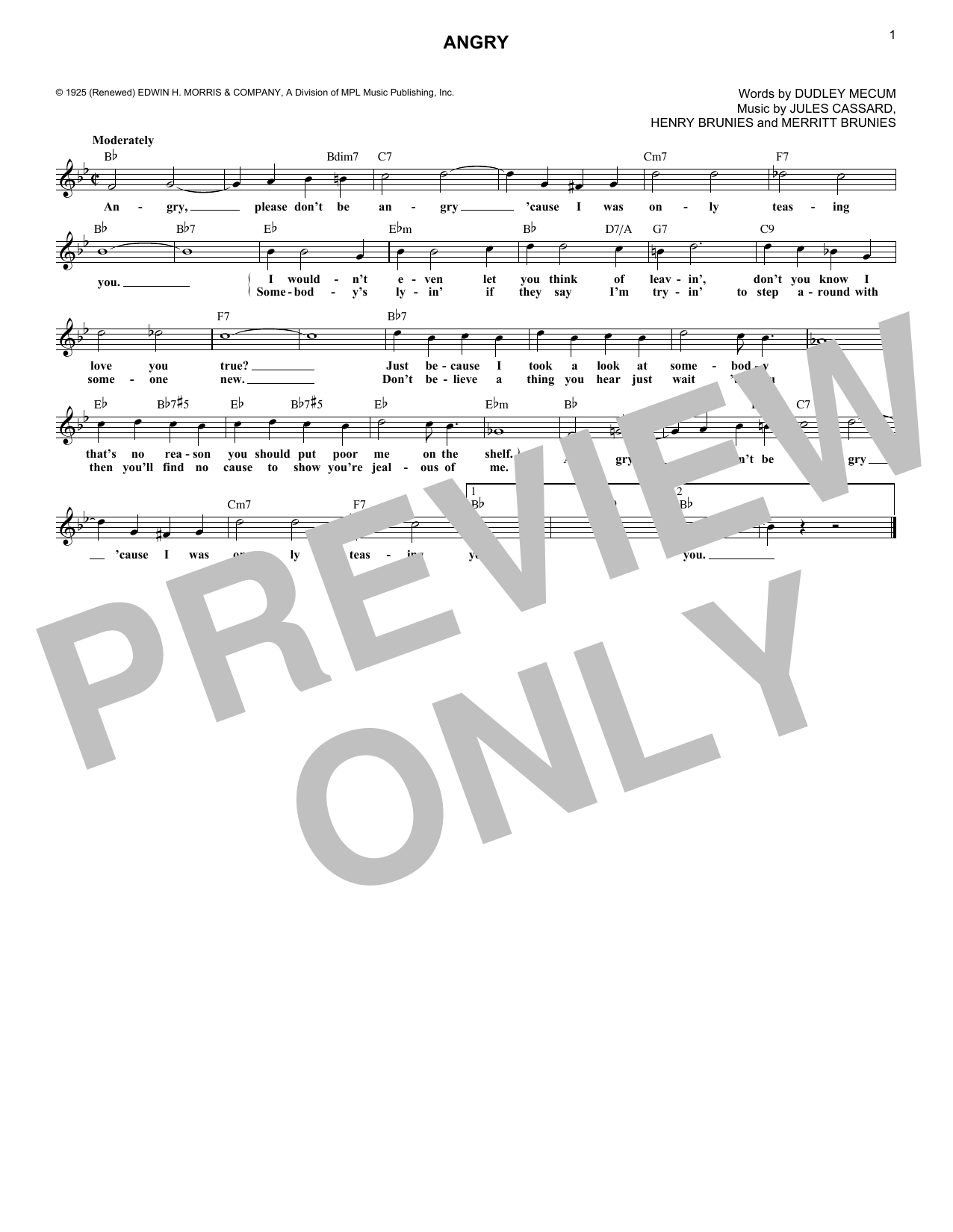 Dudley Mecum Angry sheet music notes and chords. Download Printable PDF.