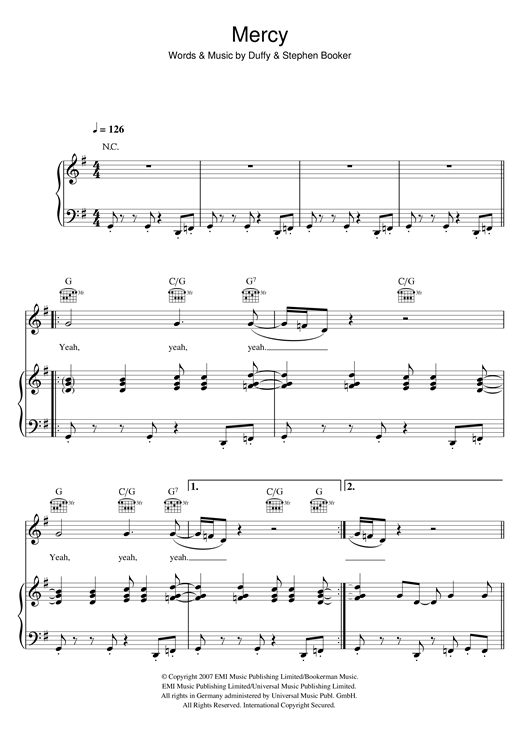 Duffy Mercy sheet music notes and chords. Download Printable PDF.