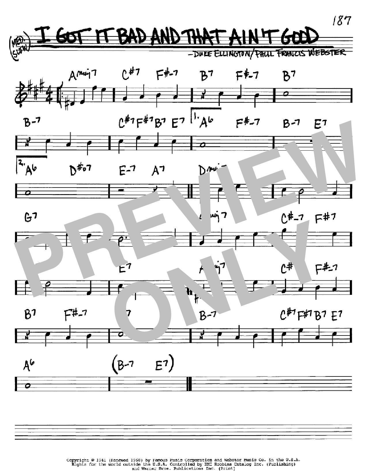 Duke Ellington I Got It Bad And That Ain't Good sheet music notes and chords. Download Printable PDF.