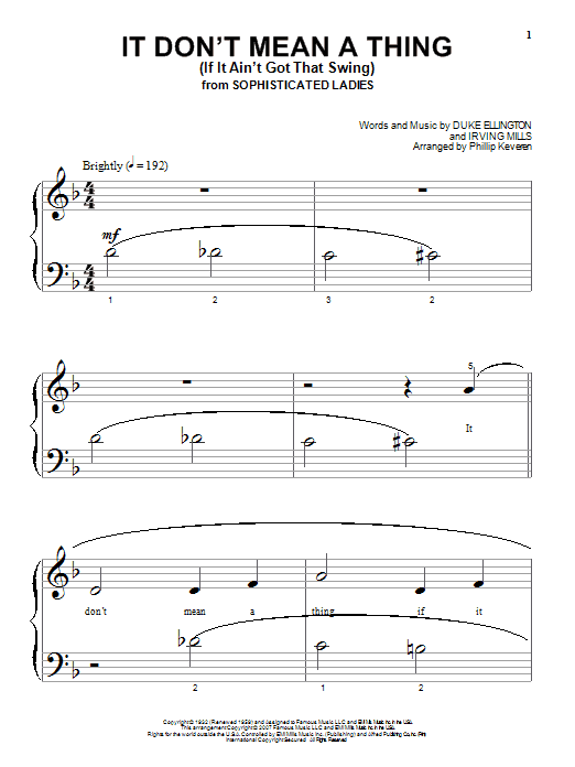 Duke Ellington It Don't Mean A Thing (If It Ain't Got That Swing) sheet music notes and chords - Download Printable PDF and start playing in minutes.