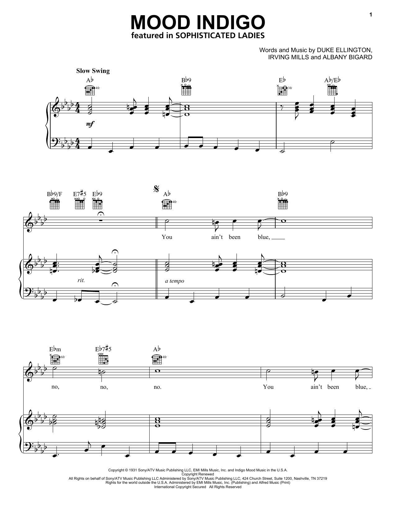 Duke Ellington Mood Indigo sheet music notes and chords. Download Printable PDF.