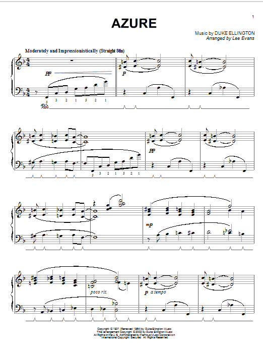 Duke Ellington Azure sheet music notes and chords. Download Printable PDF.
