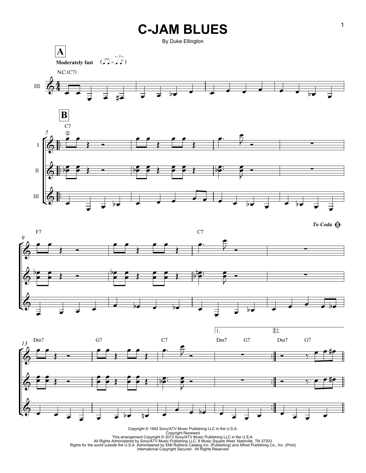 Duke Ellington C-Jam Blues sheet music notes and chords. Download Printable PDF.