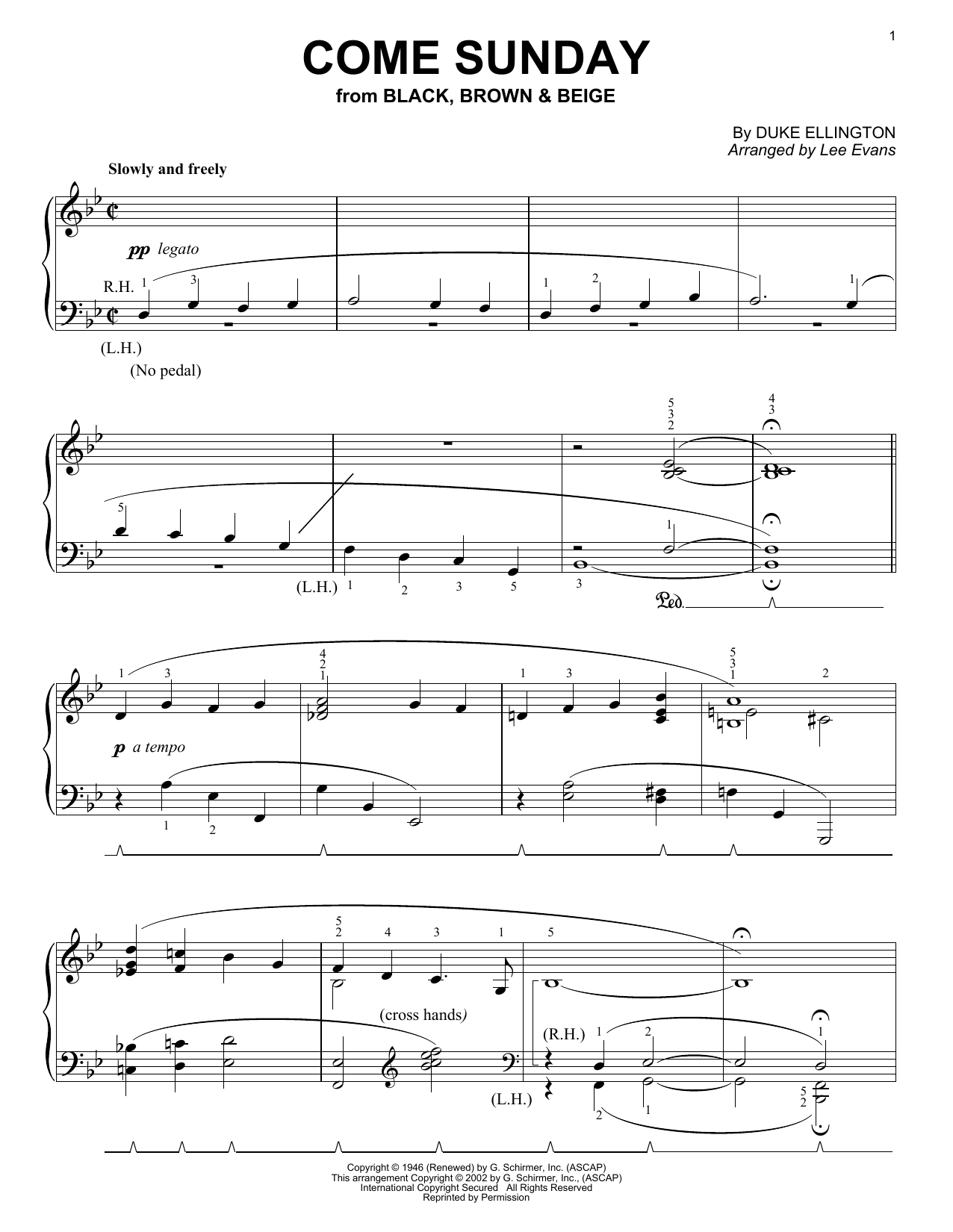 Duke Ellington Come Sunday sheet music notes and chords. Download Printable PDF.