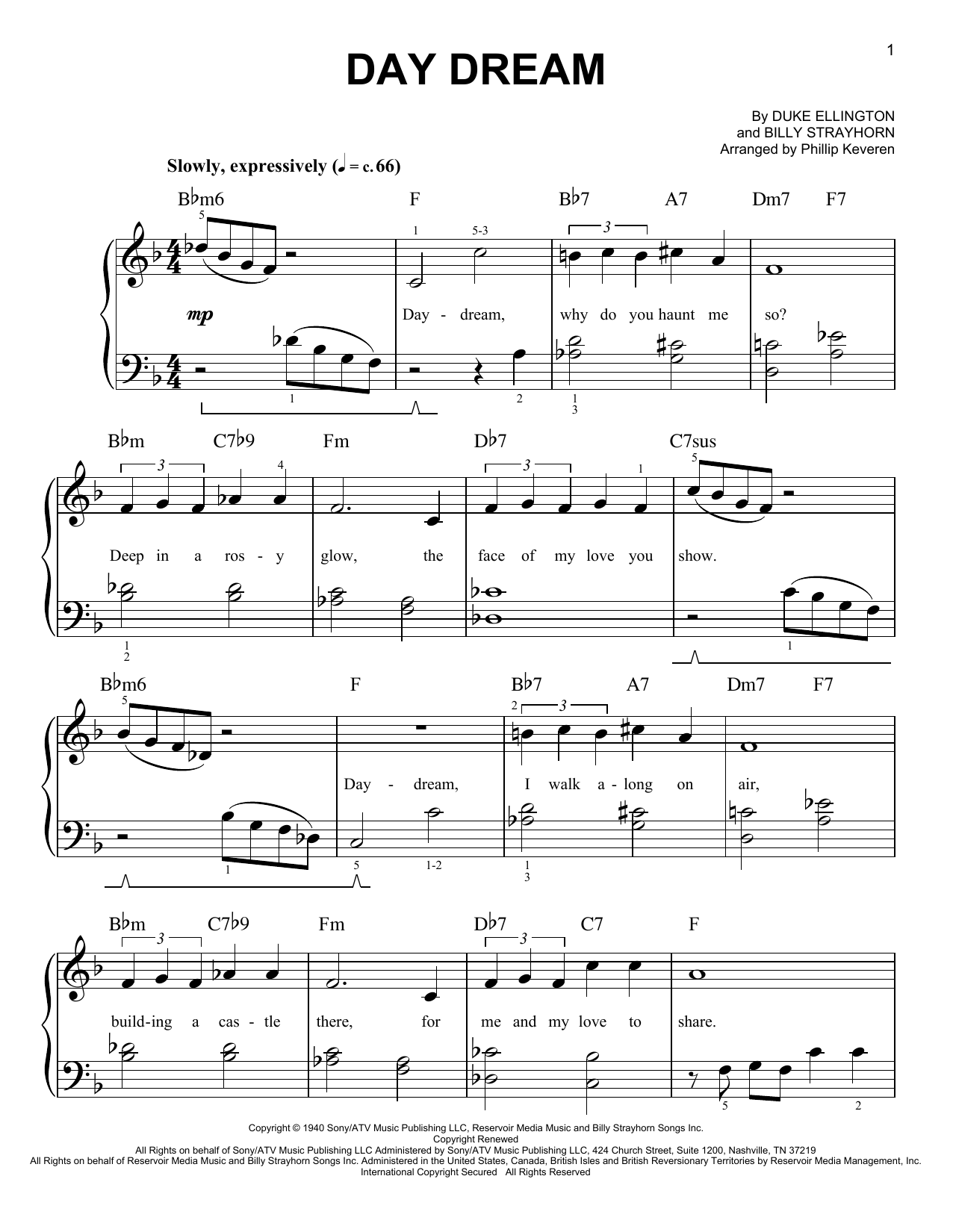 Learn to play Duke Ellington Day Dream (arr. Phillip Keveren) sheet music for Easy Piano in minutes. Price: 6.9900$ Duke Ellington Day Dream (arr. Phillip Keveren) sheet music notes and chords arranged for Easy Piano
