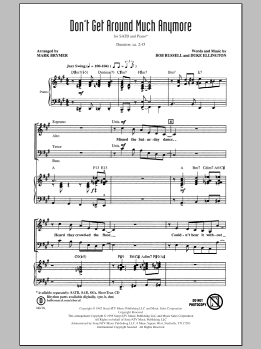 Duke Ellington Don't Get Around Much Anymore (arr. Mark Brymer) sheet music notes and chords. Download Printable PDF.
