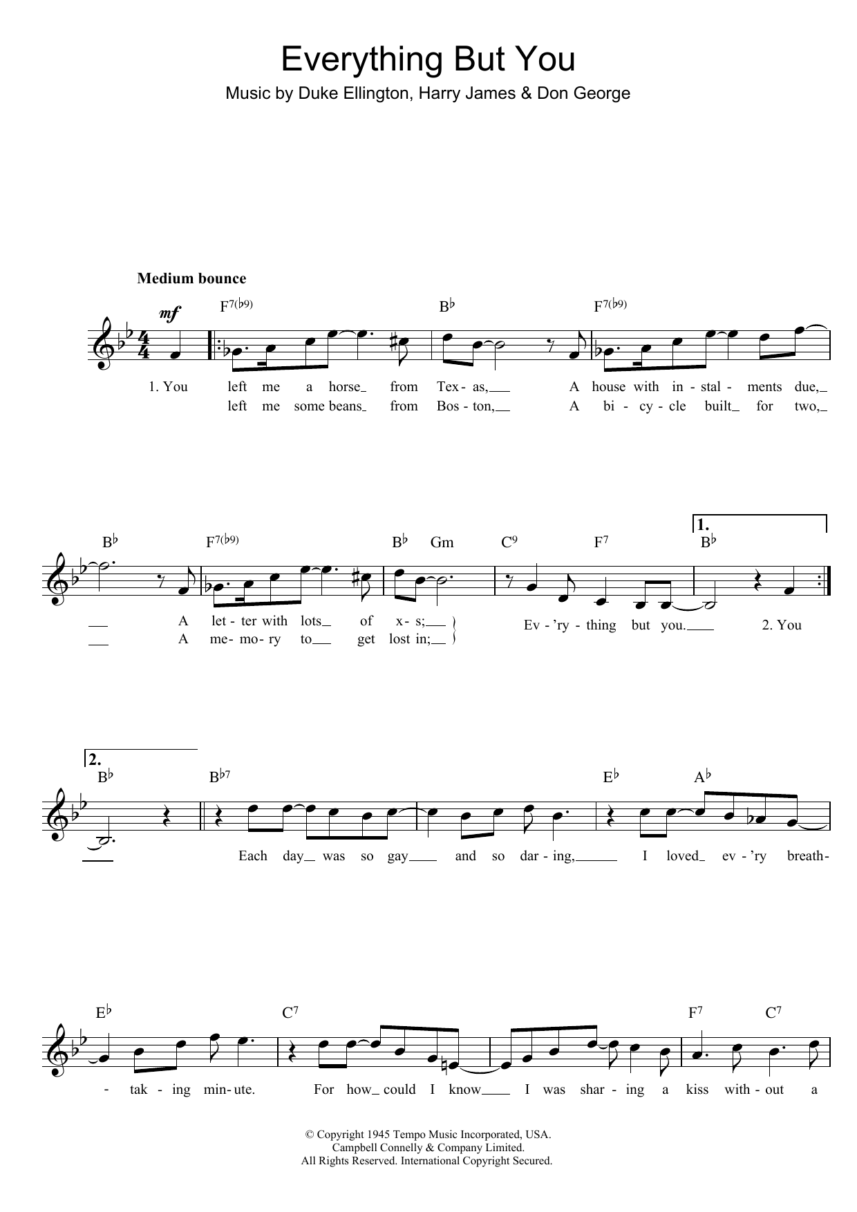 Learn to play Duke Ellington Everything But You sheet music for Lead Sheet / Fake Book in minutes. Duke Ellington Everything But You sheet music notes and chords. Download Printable PDF.