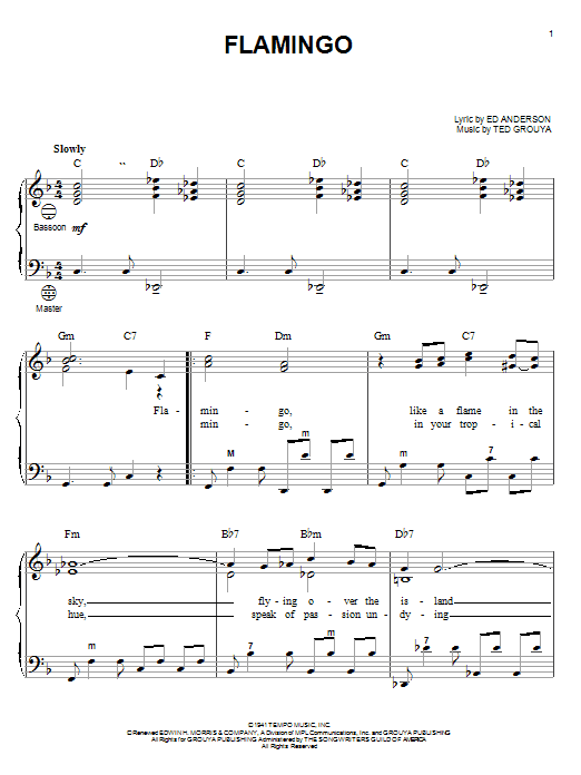 Learn to play Duke Ellington Flamingo sheet music for Piano, Vocal & Guitar (Right-Hand Melody) in minutes. Duke Ellington Flamingo sheet music notes and chords. Download Printable PDF.