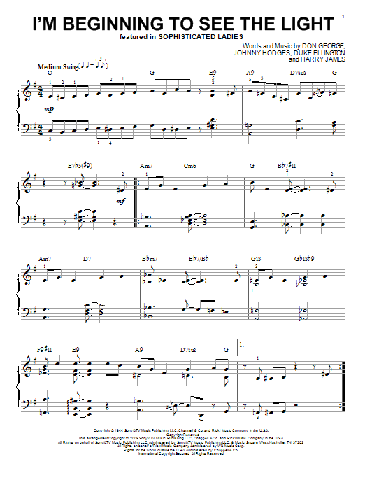 Duke Ellington I M Beginning To See The Light Arr Brent Edstrom Sheet Music Pdf Notes Chords Jazz Score Piano Solo Download Printable Sku
