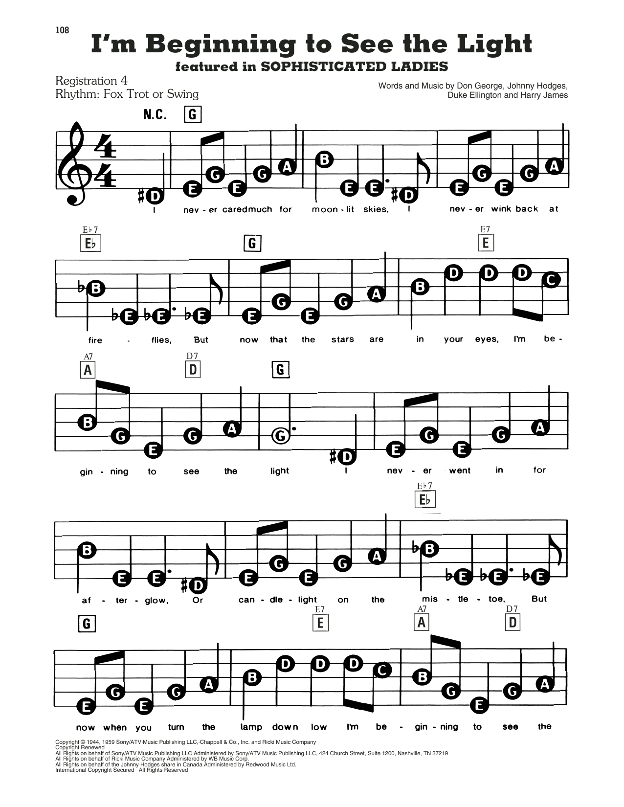 Duke Ellington I M Beginning To See The Light From Sophisticated Ladies Sheet Music Pdf Notes Chords Jazz Score E Z Play Today Download Printable Sku