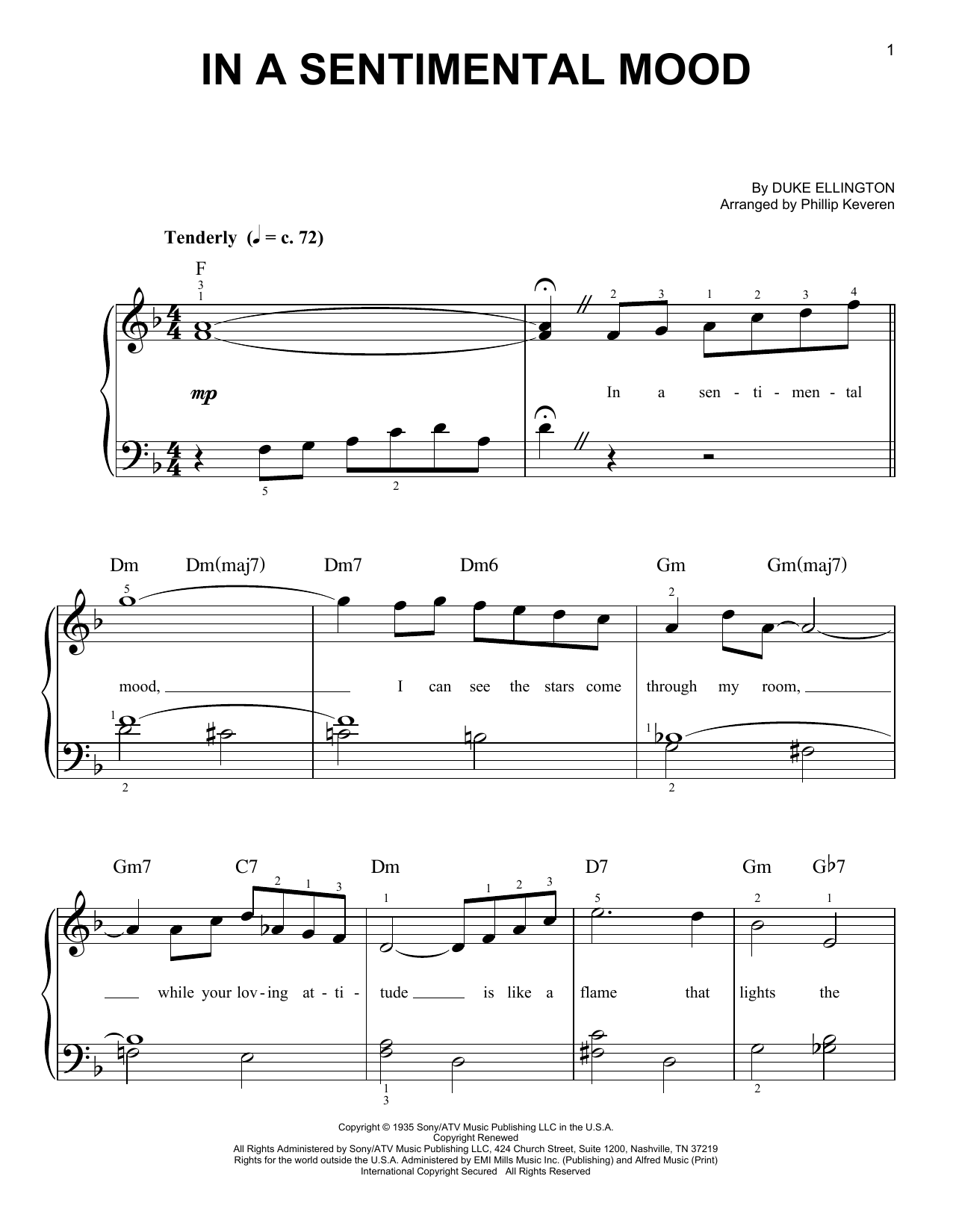 Learn to play Duke Ellington In A Sentimental Mood (arr. Phillip Keveren) sheet music for Easy Piano in minutes. Price: 6.9900$ Duke Ellington In A Sentimental Mood (arr. Phillip Keveren) sheet music notes and chords arranged for Easy Piano