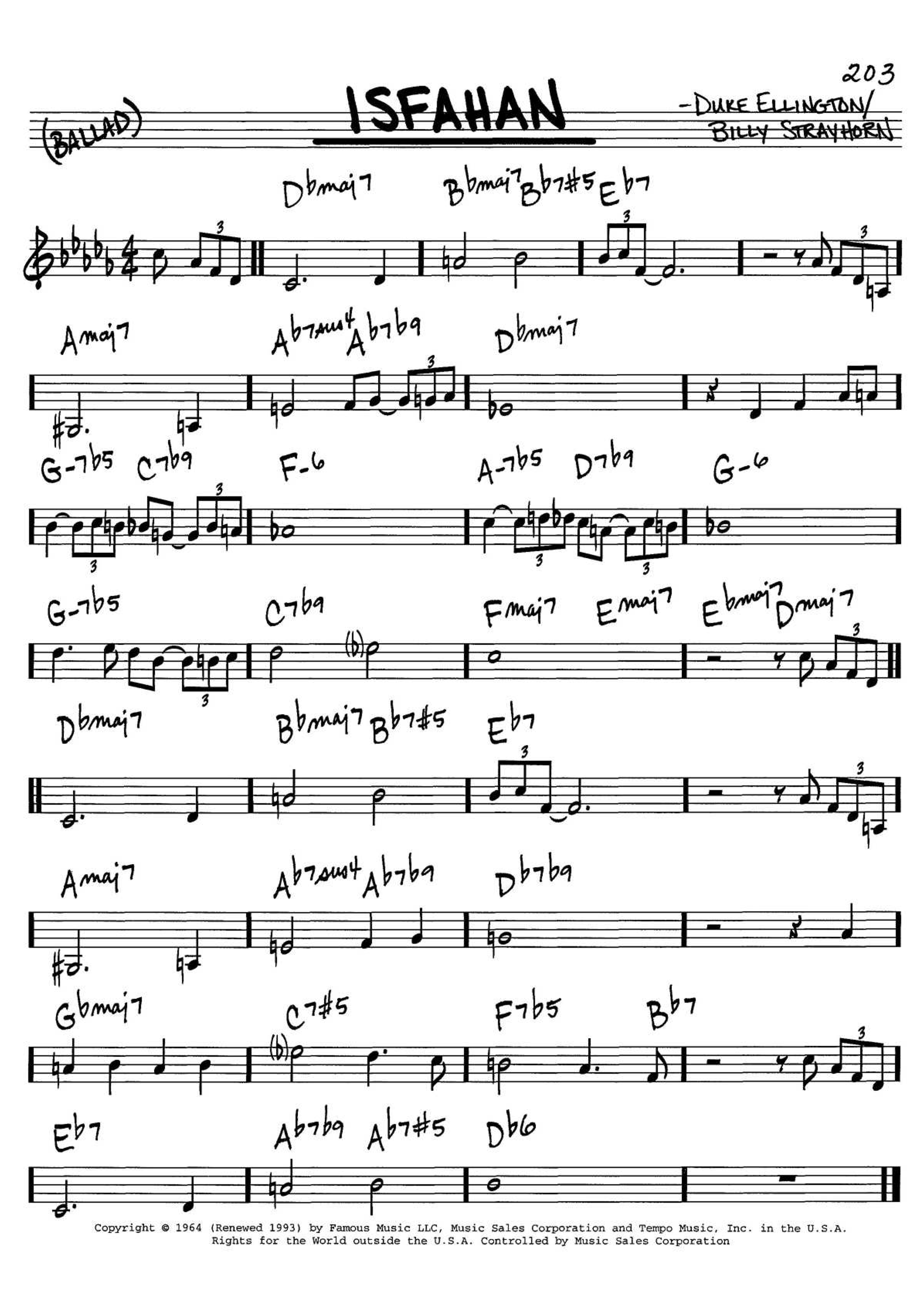 Learn to play Duke Ellington Isfahan sheet music for Real Book – Melody & Chords – C Instruments in minutes. Duke Ellington Isfahan sheet music notes and chords. Download Printable PDF.