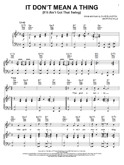 Duke Ellington It Don't Mean A Thing (If It Ain't Got That Swing) sheet music notes and chords. Download Printable PDF.
