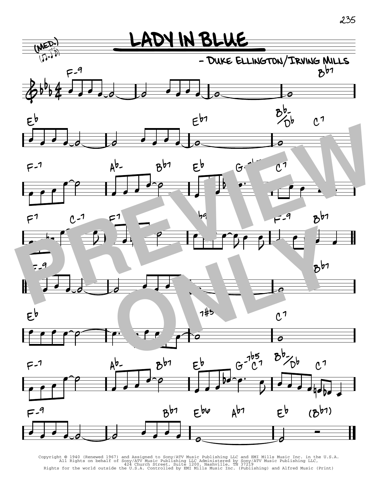 Duke Ellington Lady In Blue sheet music notes and chords. Download Printable PDF.