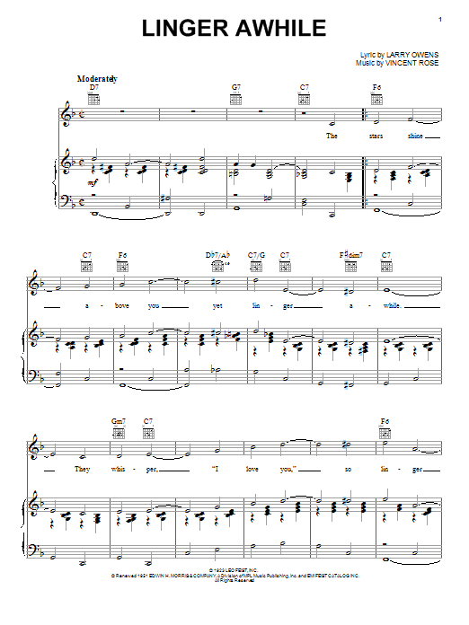 Duke Ellington Linger Awhile sheet music notes and chords. Download Printable PDF.