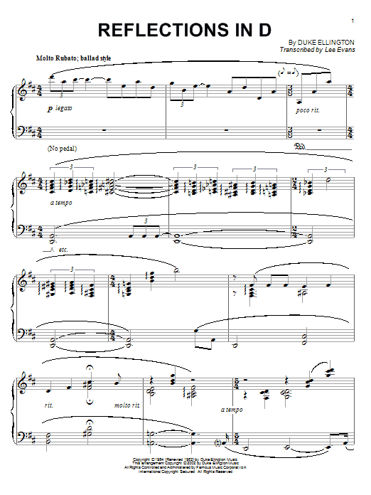 Learn to play Duke Ellington Reflections In D sheet music for Piano Solo in minutes. Duke Ellington Reflections In D sheet music notes and chords. Download Printable PDF.