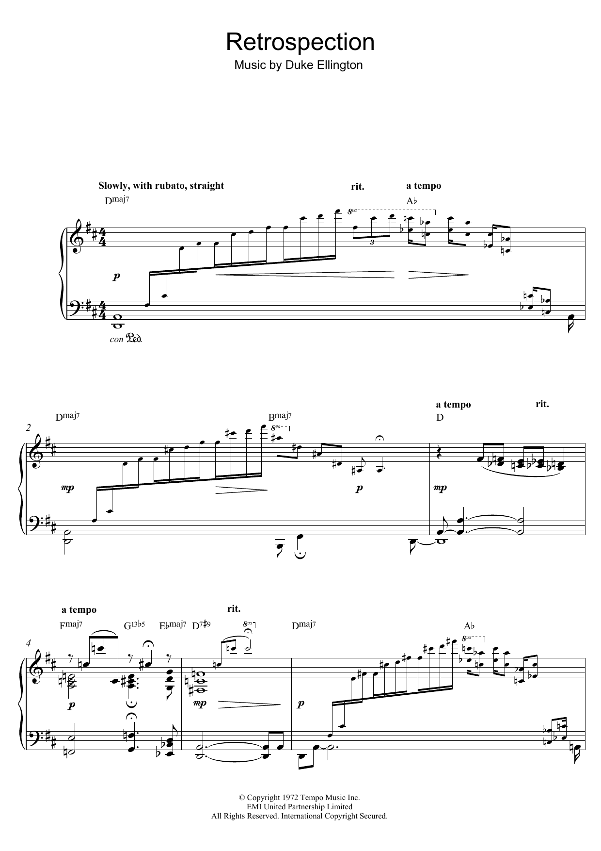 Duke Ellington "Retrospection" Sheet Music PDF Notes, Chords | Jazz Score Piano Solo Download ...