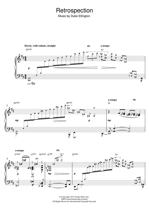 Learn to play Duke Ellington Retrospection sheet music for Piano Solo in minutes. Duke Ellington Retrospection sheet music notes and chords. Download Printable PDF.
