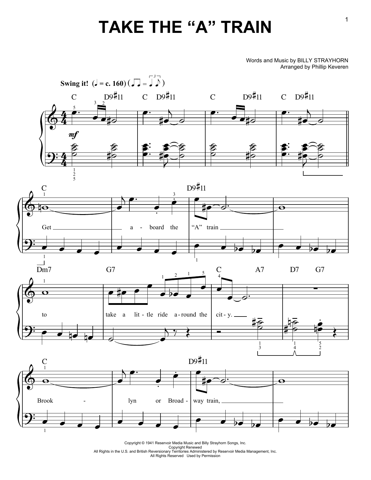 Duke Ellington "Take The "A" Train (arr. Phillip Keveren)" Sheet Music &amp; Chords | Download ...