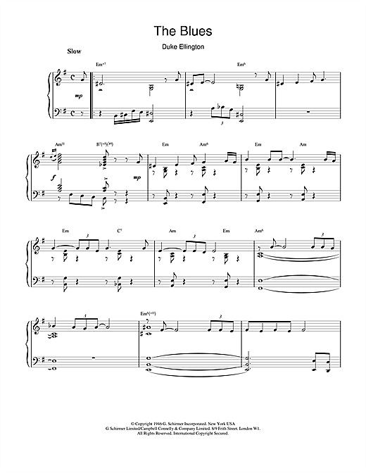 Duke Ellington The Blues sheet music notes and chords. Download Printable PDF.