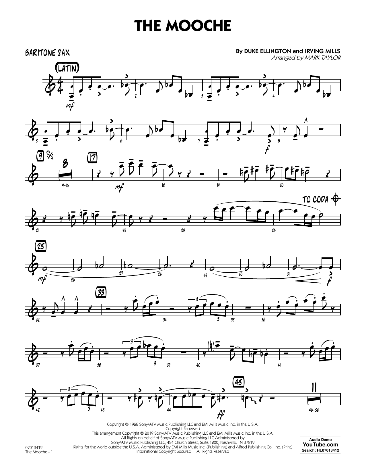 Learn to play Duke Ellington The Mooche (arr. Mark Taylor) - Baritone Sax sheet music for Jazz Ensemble in minutes. Duke Ellington The Mooche (arr. Mark Taylor) - Baritone Sax sheet music notes and chords. Download Printable PDF.