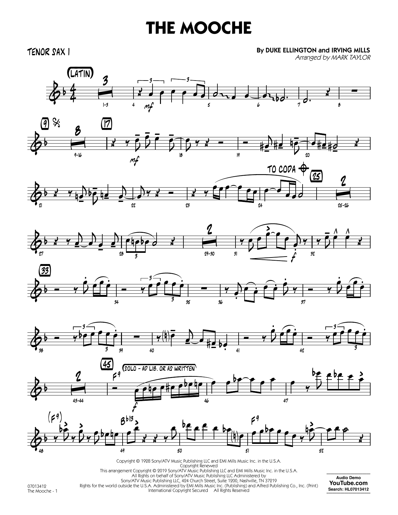 Learn to play Duke Ellington The Mooche (arr. Mark Taylor) - Tenor Sax 1 sheet music for Jazz Ensemble in minutes. Duke Ellington The Mooche (arr. Mark Taylor) - Tenor Sax 1 sheet music notes and chords. Download Printable PDF.