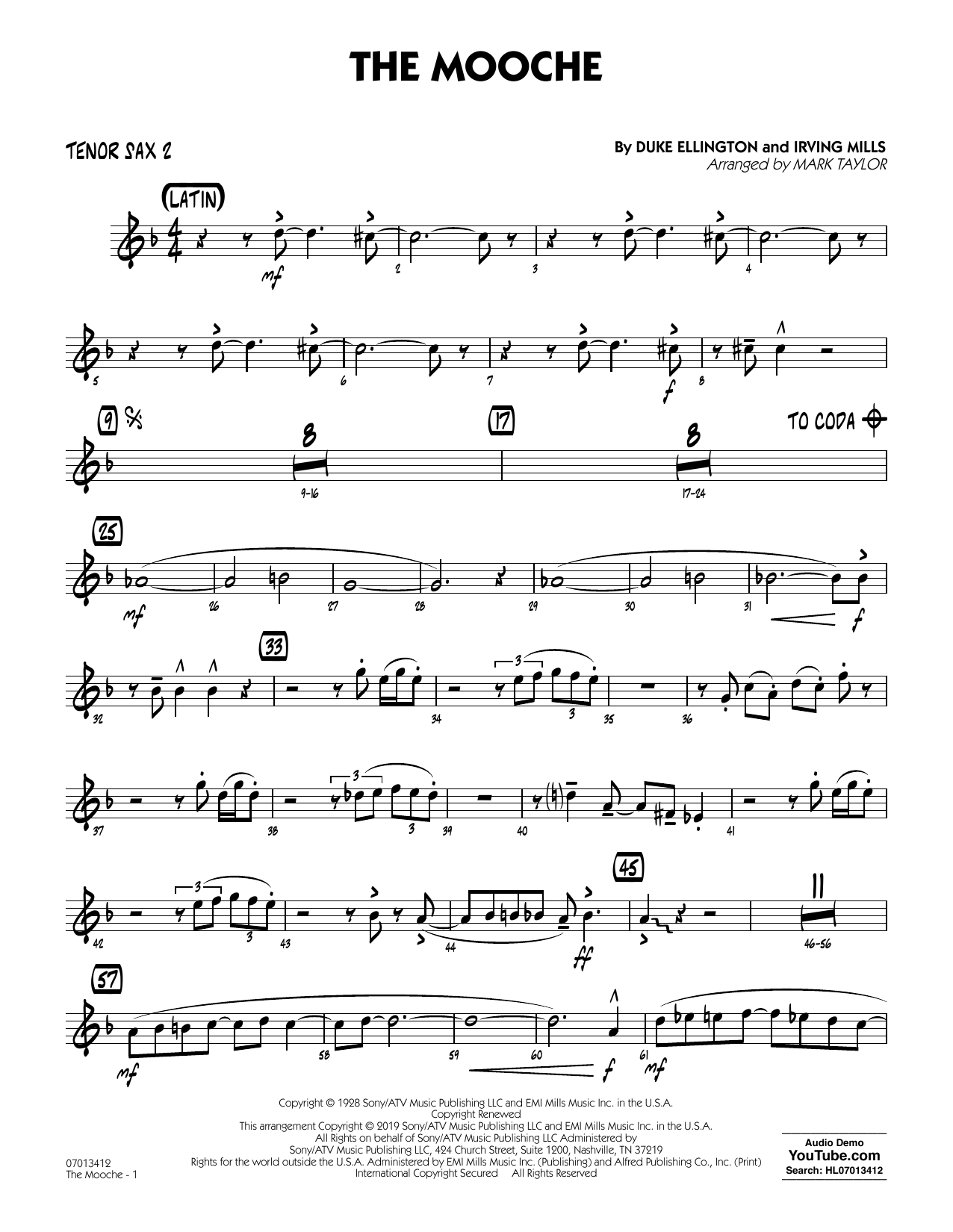Learn to play Duke Ellington The Mooche (arr. Mark Taylor) - Tenor Sax 2 sheet music for Jazz Ensemble in minutes. Duke Ellington The Mooche (arr. Mark Taylor) - Tenor Sax 2 sheet music notes and chords. Download Printable PDF.