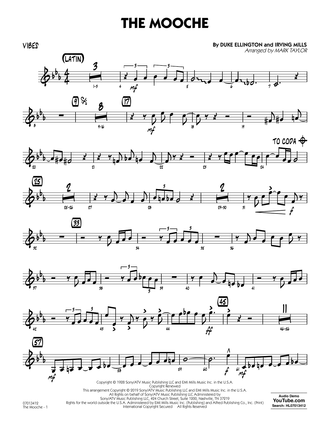 Learn to play Duke Ellington The Mooche (arr. Mark Taylor) - Vibes sheet music for Jazz Ensemble in minutes. Duke Ellington The Mooche (arr. Mark Taylor) - Vibes sheet music notes and chords. Download Printable PDF.