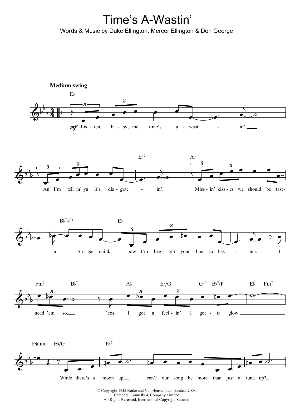 Duke Ellington Time's A Wastin' sheet music notes and chords. Download Printable PDF.