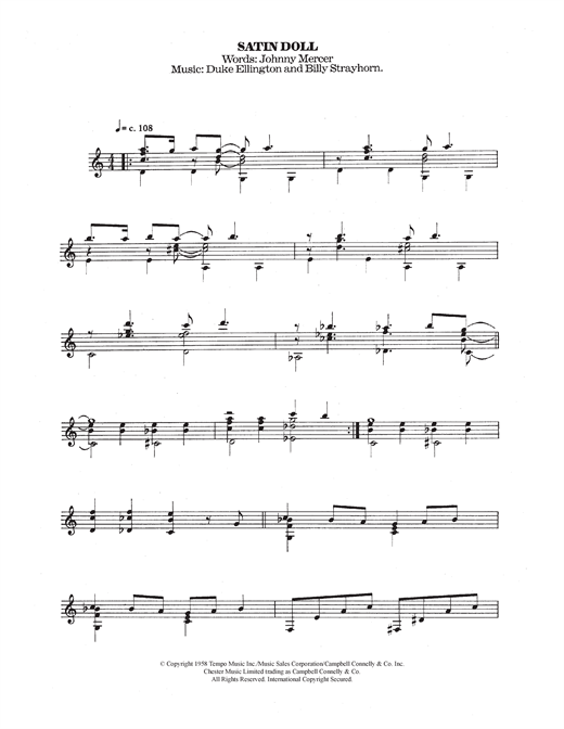 Learn to play Duke Ellington & Billy Strayhorn Satin Doll sheet music for Easy Guitar in minutes. Duke Ellington & Billy Strayhorn Satin Doll sheet music notes and chords. Download Printable PDF.