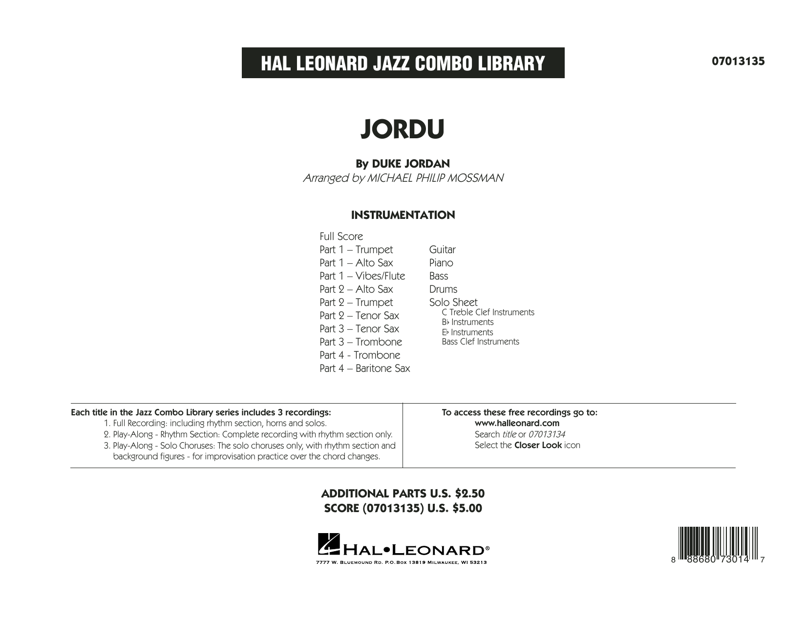 Learn to play Duke Jordan Jordu (arr. Michael Mossman) - Conductor Score (Full Score) sheet music for Jazz Ensemble in minutes. Duke Jordan Jordu (arr. Michael Mossman) - Conductor Score (Full Score) sheet music notes and chords. Download Printable PDF.
