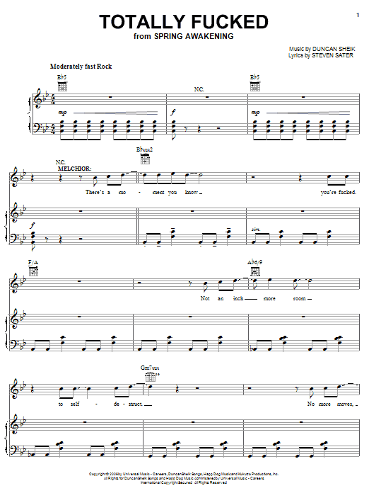 Duncan Sheik Totally Fucked sheet music notes and chords. Download Printable PDF.