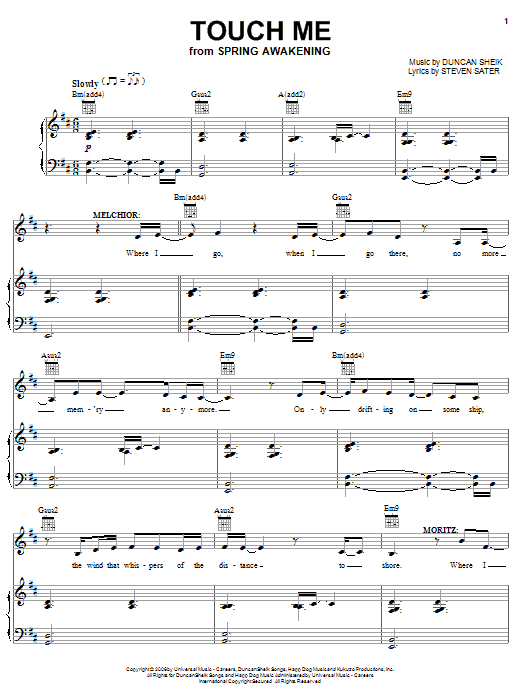 Duncan Sheik Touch Me sheet music notes and chords. Download Printable PDF.