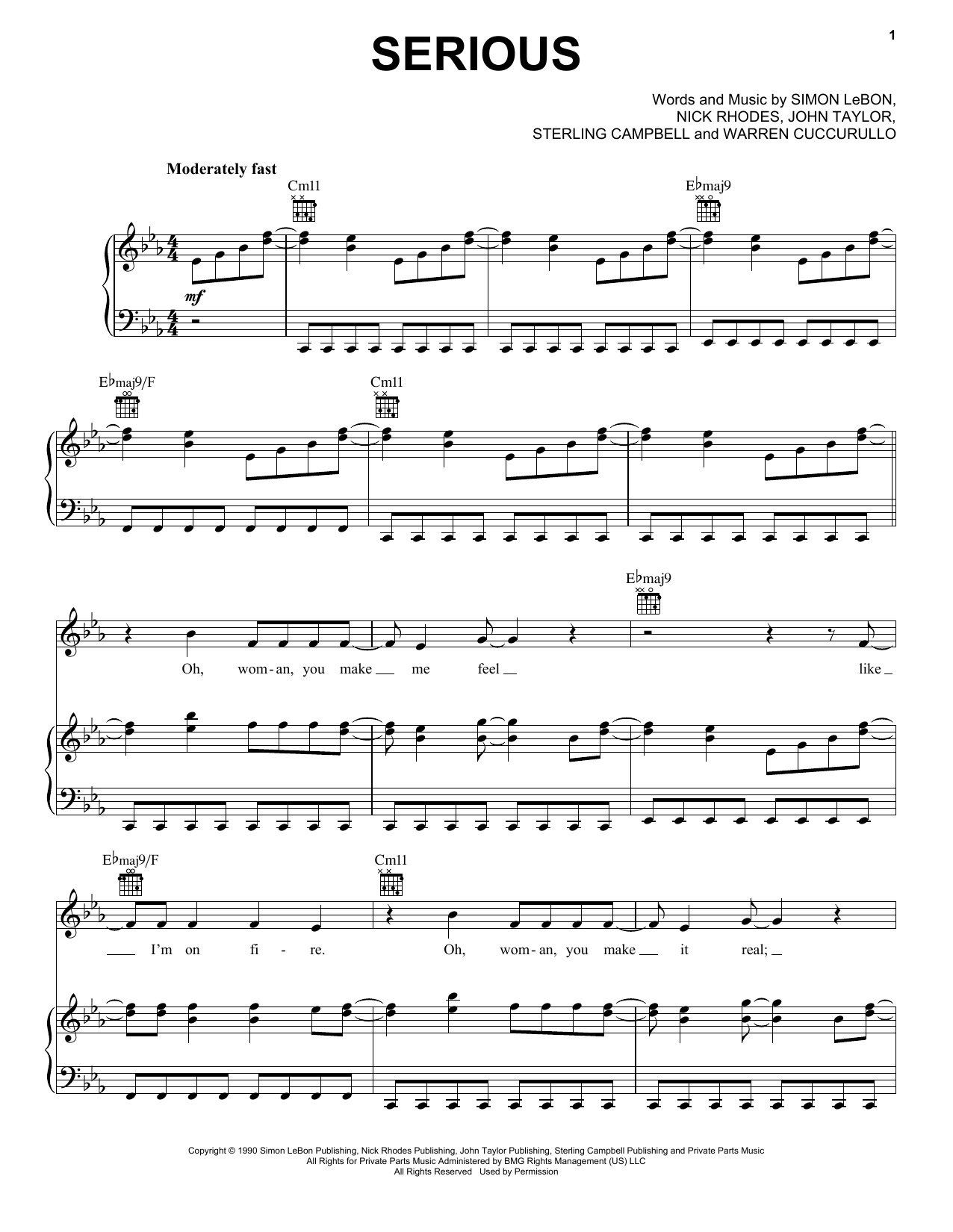 Learn to play Duran Duran Serious sheet music for Piano, Vocal & Guitar (Right-Hand Melody) in minutes. Duran Duran Serious sheet music notes and chords. Download Printable PDF.