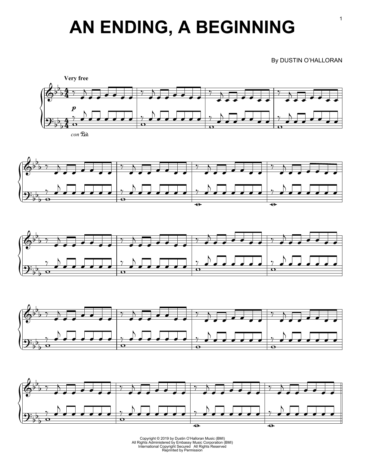 Dustin O Halloran An Ending A Beginning Sheet Music Pdf Notes Chords Contemporary Score Piano Solo Download Printable Sku 446725