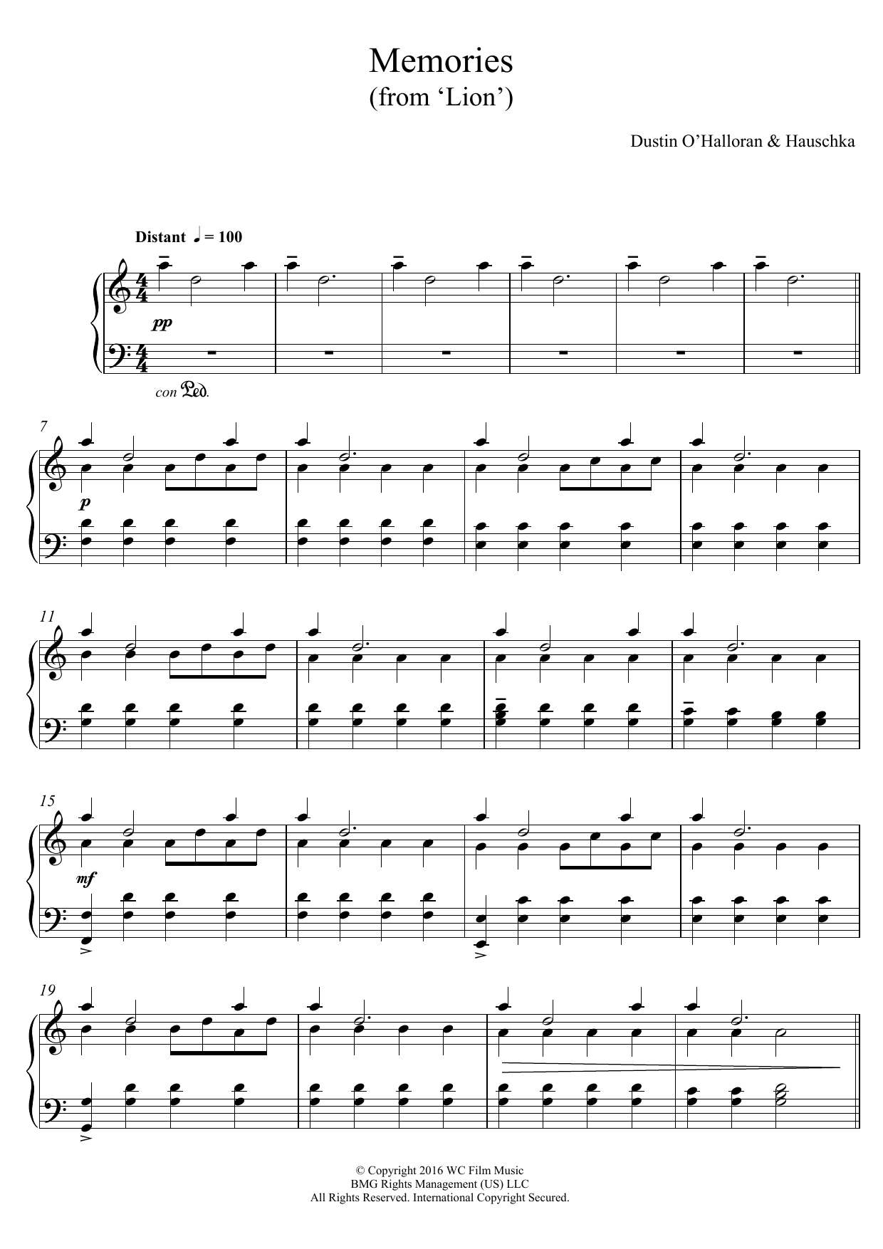 Dustin O Halloran Hauschka Memories From Lion Sheet Music Pdf Notes Chords Film Tv Score Piano Solo Download Printable Sku 124630