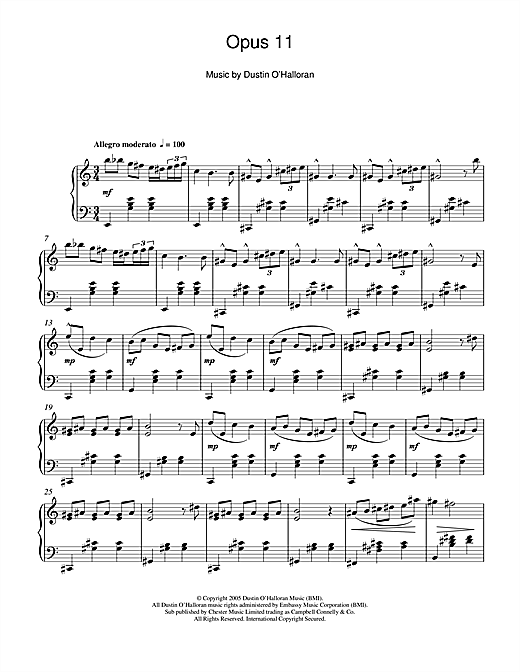 Learn to play Dustin O'Halloran Opus 11 sheet music for Piano Solo in minutes. Dustin O'Halloran Opus 11 sheet music notes and chords