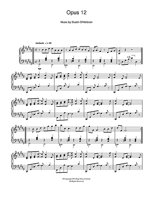 Learn to play Dustin O'Halloran Opus 12 sheet music for Piano Solo in minutes. Dustin O'Halloran Opus 12 sheet music notes and chords. Download Printable PDF.