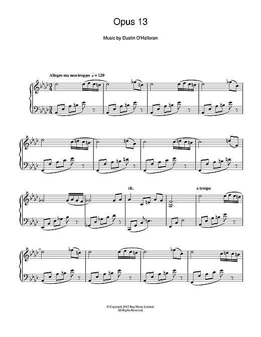 Learn to play Dustin O'Halloran Opus 13 sheet music for Piano Solo in minutes. Dustin O'Halloran Opus 13 sheet music notes and chords. Download Printable PDF.