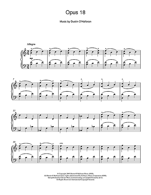 Dustin O Halloran Opus 18 Sheet Music Pdf Notes Chords Classical Score Piano Solo Download Printable Sku 44146