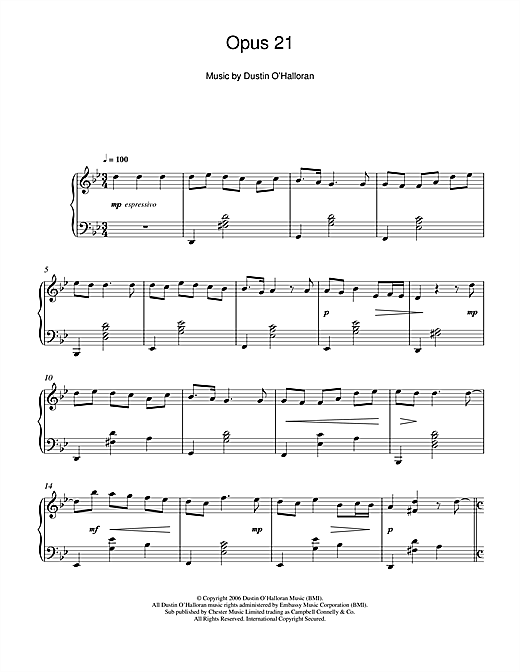 Dustin O Halloran Opus 21 Sheet Music Pdf Notes Chords Classical Score Piano Solo Download Printable Sku 115504